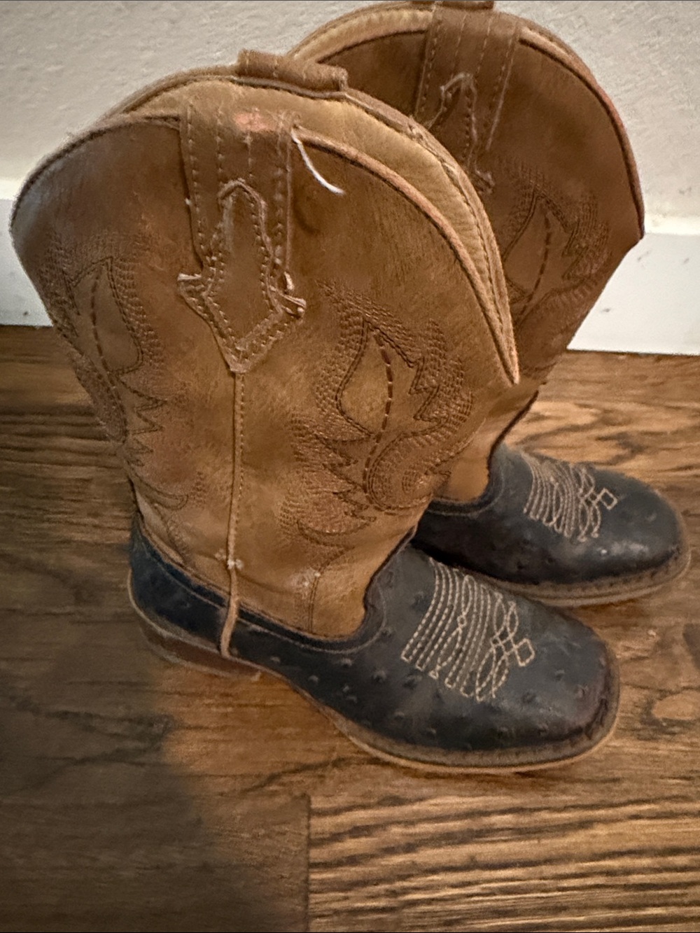 Roper Kids Two-Tone Brown Leather Cowboy Boots size 12